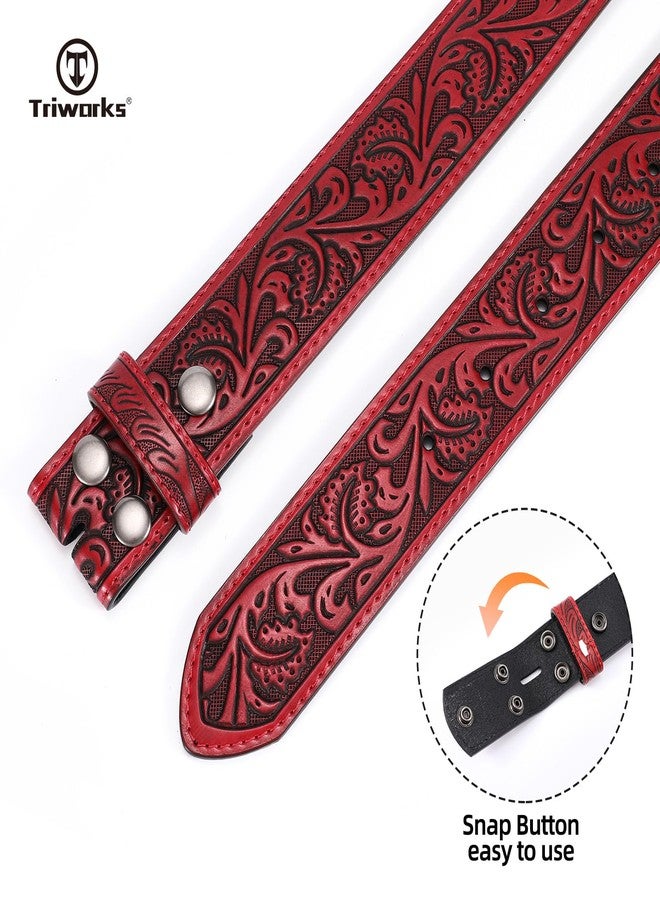 TRIWORKS Western Belt Strap for Men without Buckle 1.5" Wide Floral Engraved Embossed Leather Belt Strap - Image 3